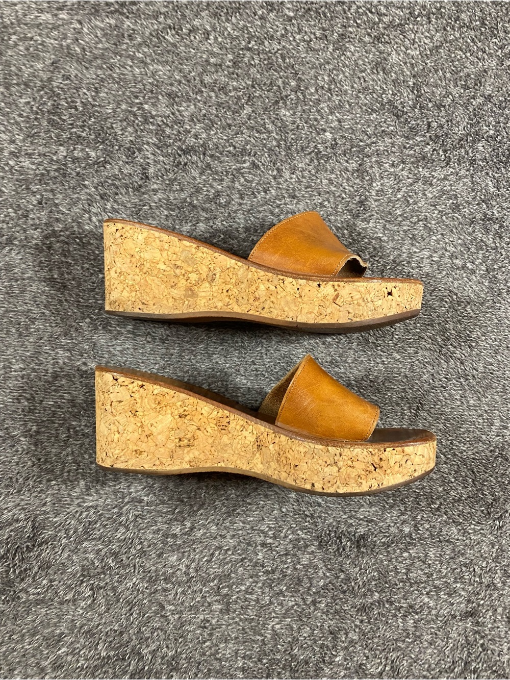 K.Jacques Cognac Leather Cork Wedge Slide